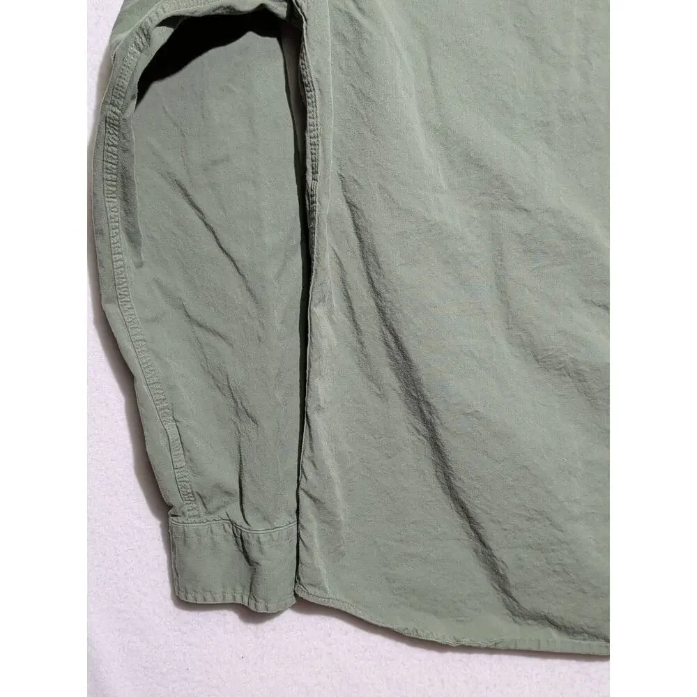 True Religion Green Button Up Work Shirt Large Long Sleeve Horseshoe Logo Cotton